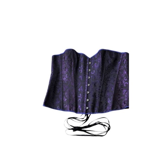 None and/or Unknown Tops - Purple & Black Corset with Ribbon Tie – Size 5XL